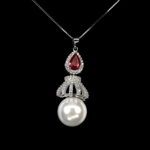 925 Sterling Silver Necklace Pear Ruby 7x5mm Mother Of Pearl Gemstone Jewelry - Picture 1 of 14