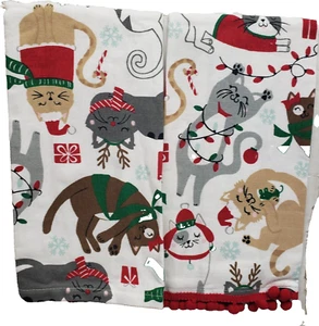 2er Set gleiche Baumwolle Küchentücher mit Bommel (16x26") Winter, Weihnachten Katzen, Ritz - Bild 1 von 23