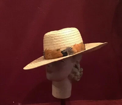 Vintage 60s 70s Straw Hat Happy Cappers Summer Beach wide brim made in usa - Image 1 of 4
