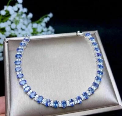 12Ct Oval Cut SImulated Tanzanite Diamond Tennis Bracelet 925 Silver Gold Plated - Image 1 of 4