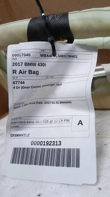 2017 BMW 430i Right Curtain Air Bag Black Used OEM 149852 101K Miles - Изображение 1 из 4
