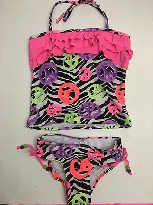 NUEVO CON ETIQUETAS TRAJE DE BAÑO PARA NIÑAS JUSTICIA TRAJE DE BAÑO 8 1/2 TALLA GRANDE ESTAMPADO DE CEBRA SIGNOS DE PAZ  Foto 1 de 2
