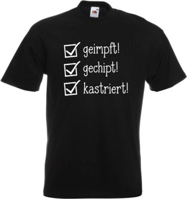 T-shirt divertente #199 » vaccinata! chip! castrato! Vaccinazione Corona - Immagine 1 di 2