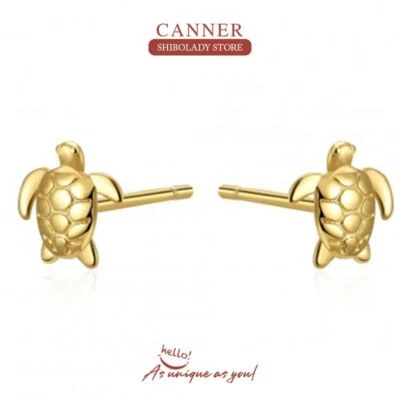 Mini Turtle Stud Earrings - 925 Sterling Silver Pendientes Zircon Diamond Earing - Image 1 of 4