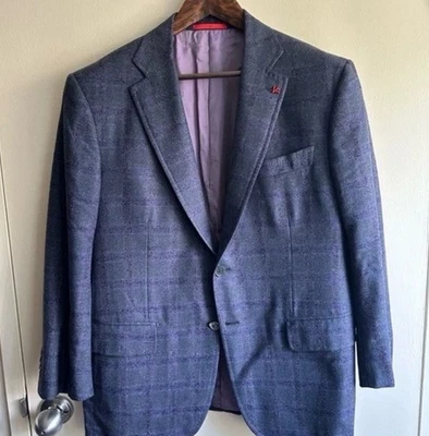 Сделанный на заказ фиолетовый и темно-синий клетчатый блейзер Isaia рекомендуемая розничная цена производителя 4995 долл. США - Изображение 1 из 4