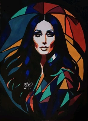 Póster arte pop retrato de Cher, papel, acrílico, hecho a mano Foto 1 de 3