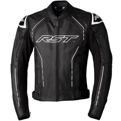 RST S1 CE Leather Motorcycle Motorbike Jacket - Black / Black / White - Image 1 of 2