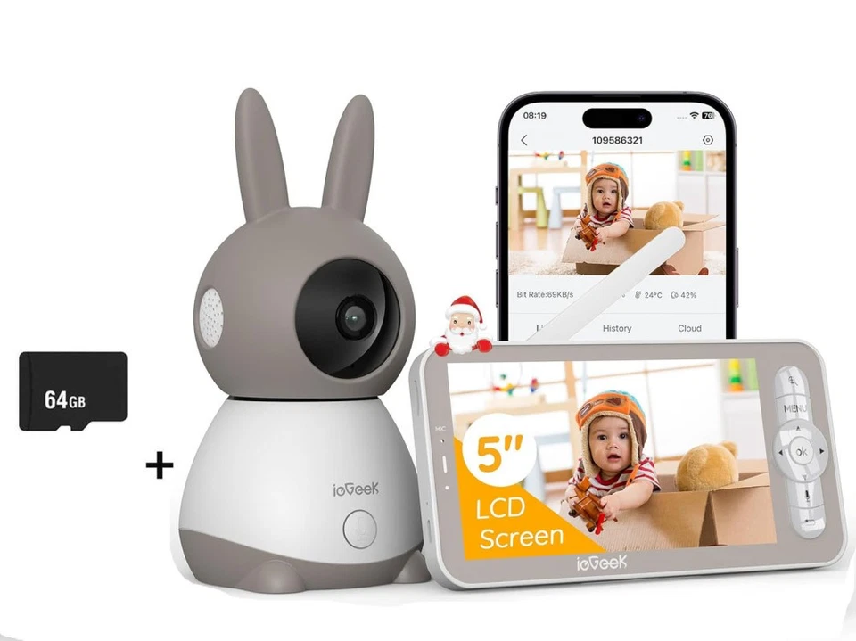 5 Zoll 2K/3MP ieGeek Babyphone mit Kamera Automatische Verfolgung, IR-Nachtsicht - Bild 1 von 4