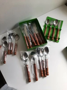 Besteckgarnitur 22 tlg. Edelstahl Rostfrei mit Holzgriff Essbesteck Tafelbesteck - Bild 1 von 2