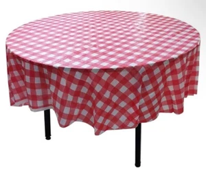 10 Pack 84 inch Round Plastic Tablecover Checkered BBQ TablecoverRed & White ... - Picture 1 of 3