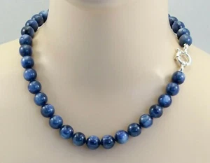 Cadena Cianita Azul Disthen Cadena Bola 12mm Anudada Con Hebilla Grande Plata - Imagen 1 de 3