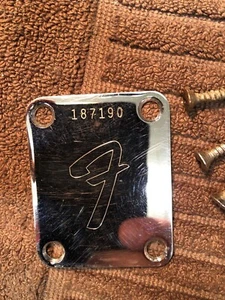 Original 1966 / 1967 Fender neck plate + screws Stratocaster Tele NICE SHAPE! - Picture 1 of 9