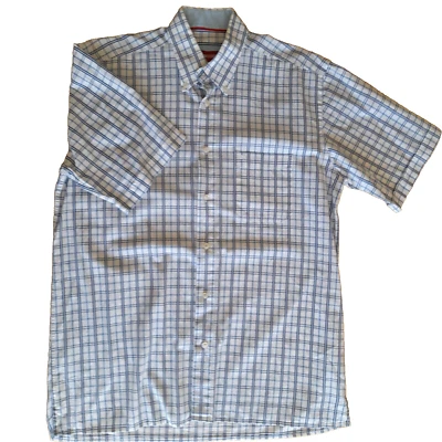 PIERRE CARDIN Men's Shirt Size Medium Blue Checked 100% Cotton Short Sleeve - Image 1 of 4