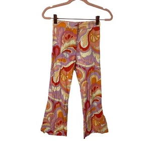 Zara Girls Groovy Print Retro Pants Bottom Slit Paisley Pink Orange Size 10 - Picture 1 of 10