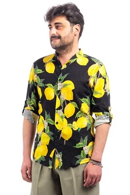 Camicia Coreana Uomo Lino Made In Italy Fantasia Camicie Cotone Leggero VEQUE - Immagine 1 di 2