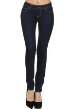 1 Women Skinny Jeans Plain Solid Dark Blue Denim Stretchy Slim 25" to 34" Waist