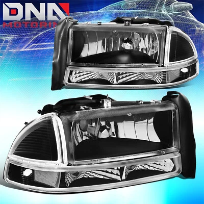For Dodge 97-04 Dakota 98-03 Durango Euro Black Housing Clear/Signal Headlights - Image 1 of 4