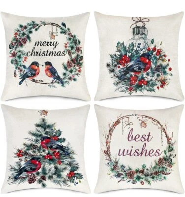 Juego de 4 fundas de almohada cuadradas de 18x18 Christmas Wishes Birds Foto 1 de 4