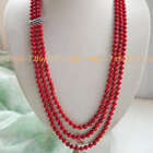 3 Row South Sea 6mm Red Coral Round Gemstone Beads Necklace 18-20'' AAA