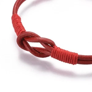 Bracciale Unisex Regolabile Rosso Intrecciato Infinity Buona Fortuna Pelle.2-3/8"~2-7/8" - Foto 1 di 4
