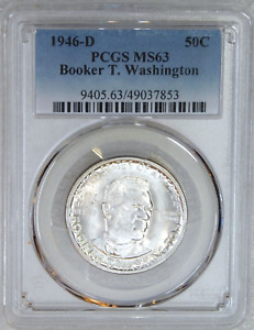 1946-D Booker T Washington Half Dollar PCGS MS63 Frosty White coin PQ #H626C