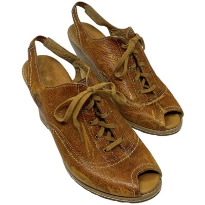 Timberland Earthkeepers EE. UU. Talla 9 Cuero Marrón Punta abierta Eslinga Trasera Tacones de cuña Foto 1 de 4