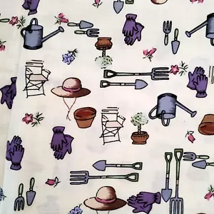 Karen Jarrar Fabric Garden Tools Plants Flowers Gardening Marcus Brothers 2 Yds - Picture 1 of 7