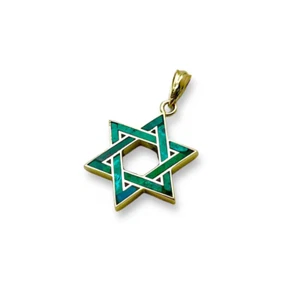 Colgante de Piedra Eilat Verde Israelí en Oro 14K Estrella de David 14 mm Dije Judío - Imagen 1 de 12