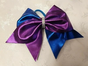 Girls Medium Hair Bow Accessories Cheer Dance Purple Blue Metallic - Picture 1 of 1