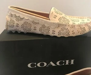 Coach Crosby Women's Suede Slip on Laser Cut Loafer Ivory Driving Shoes 9.5 - Picture 1 of 5