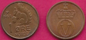 NORWAY 1 ORE 1969 XF SQUIRREL AND VALUE,RULER OLAV V,CROWNED MONOGRAM,Lettering: - Bild 1 von 1
