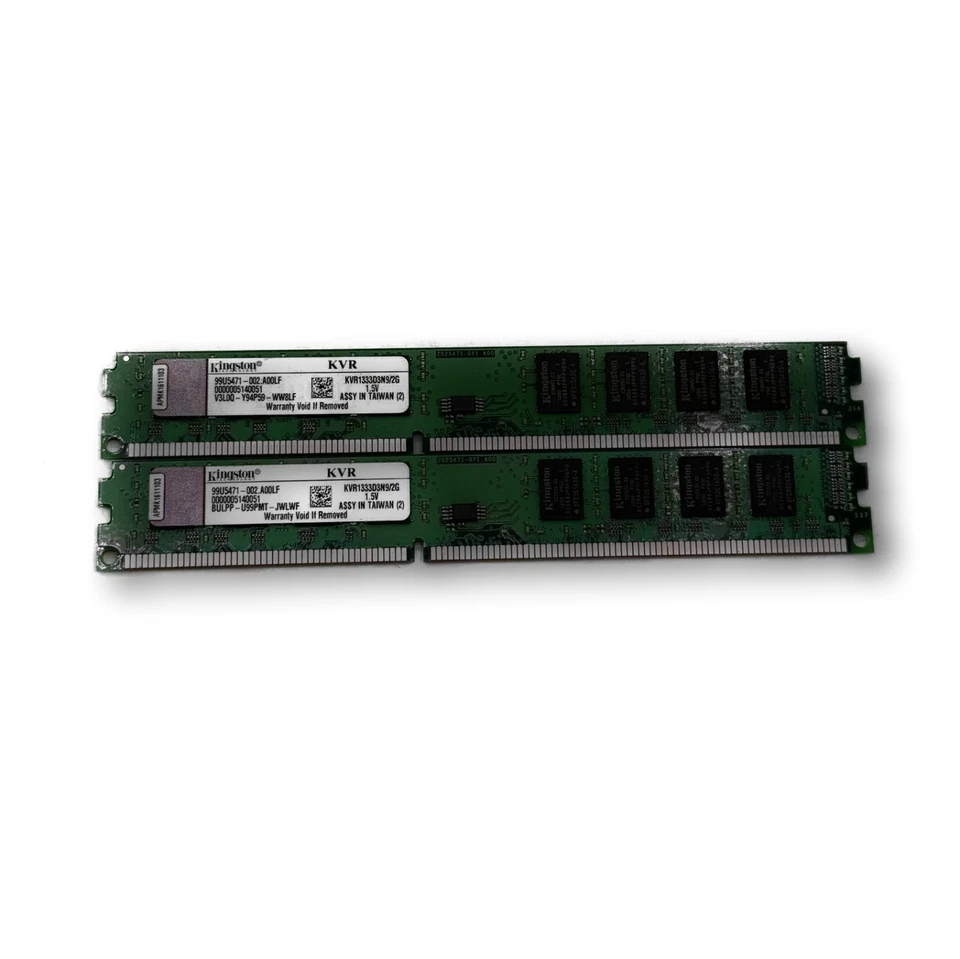 (Usado) 2x Kingston 2GB PC3-10600 DDR3 CL9 DIMM 99U5471-002 KVR1333D3N9/2G B58 - Imagen 1 de 1