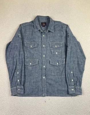 Woolrich Woolen Mills Shirt Mens Large Blue Chambray Utility Workwear Made USA - Image 1 of 4