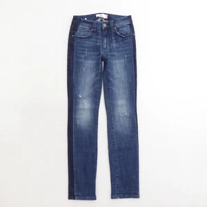 Cabi Jeans denim alto dritto lavaggio scuro effetto invecchiato righe laterali donna taglia 0 - Foto 1 di 9