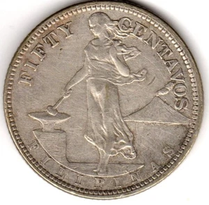 1921 P Philippines 50 centavos silver coin, US Administration, VF+ [c13 - Picture 1 of 2