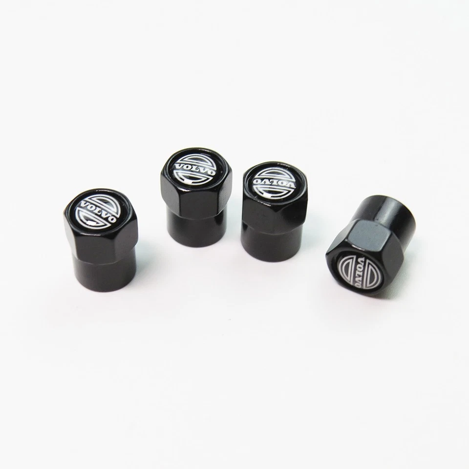 Compatible with Volvo 4Pcs Tire Valve Stem Caps Black Anodized Aluminum - Image 1 of 4