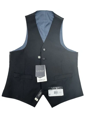 $125 NEW RALPH LAUREN Mens Small Solid Black Ultra Flex Stretch Suit Jacket Vest - Image 1 of 4