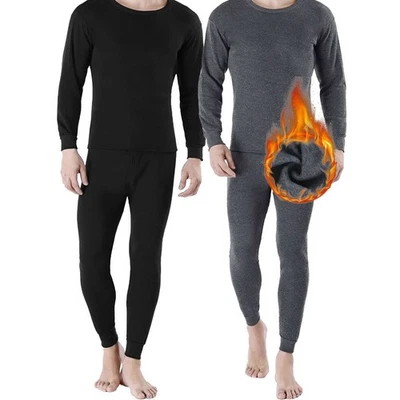 Conjunto de roupa íntima masculina inverno lã térmica forrada longa Johns parte superior inferior tecido quente - Imagem 1 de 4
