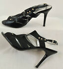 women's  Blue Suede Shoes size 6.5 black heels 3 3/4" heel open toe ankle strap
