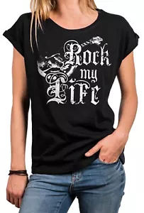 Rock Shirt für Damen mit Gitarrenmotiv Kurzarm Top Baumwolle Bandshirt Gitarre - Bild 1 von 6