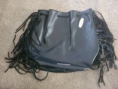 Victoria's Secret Fringed Black Faux Leather Drawstring Backpack *NEW, Other* - Image 1 of 4