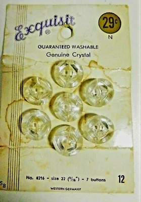 7 Genuine Crystal Buttons Faceted Round 9/16" Exquisit- Western Germany-PRE 1990 - Image 1 of 3