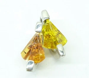 925 Sterling Silver Custom Jewelry Pendant w/ Orange & Yellow Glass Stones - Picture 1 of 12