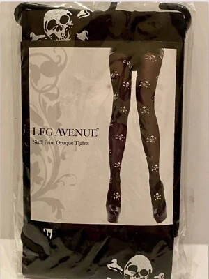 New Leg Avenue Skull & Crossbones Print Opaque Tights (Wt 90-160 lbs) Halloween - Image 1 of 4