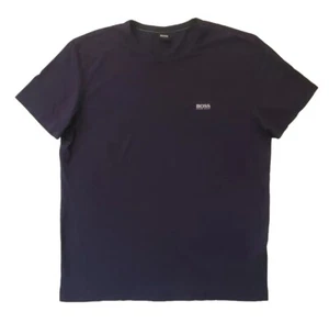 HUGO BOSS Tshirt T Shirt Mens XL Slim Fit Navy Blue Rubberized Logo - Picture 1 of 11