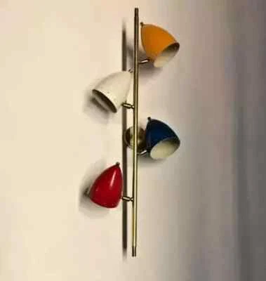 1950 Mid Century Brass Antique Italian 4 Scones Wall Lamp Diablo Light Fixture - Image 1 of 4