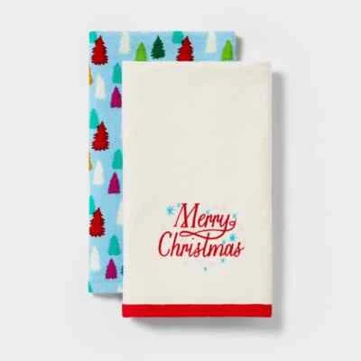 Pack de 2 toallas de mano Target 'Feliz Navidad' azul crema Wondershop™ Foto 1 de 4
