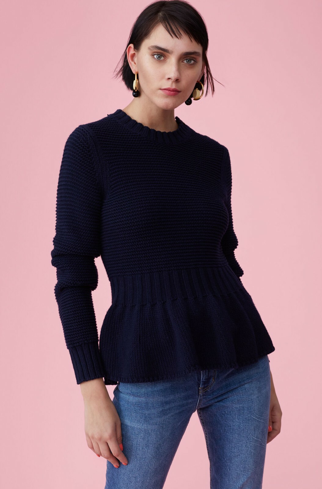 Blue Peplum Pullover Sweater Size 