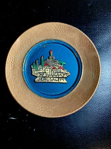 Handmade vintage jerusalem Hanging 6” Tin Wall Plate Gold Blue Handpainted Decor - Picture 1 of 12