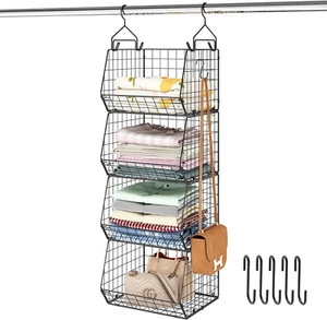 4 Tier Closet Hanging Organizer, Closet Organizers and Storage with 5 S Hooks, C - Picture 1 of 12